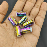 Plated Printed Premium Glass Beads (10 Pieces) 20x10 MM Multicolor Hole 1 MM Cylinder For Jewellery Making Arts Crafts (#Design1)